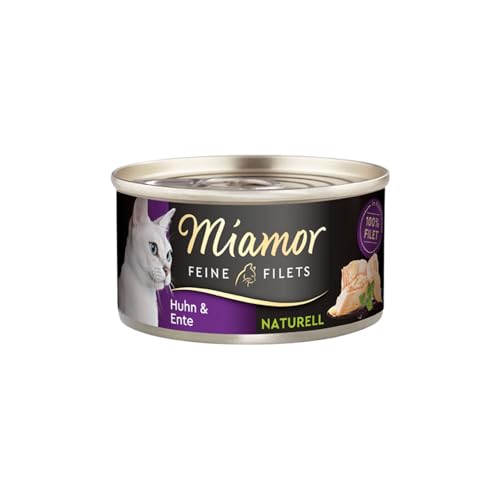Miamor - Feine Filets Naturelle | Nassfutter für ausgewachsene Katzen mit Filetstückchen im eigenen Saft. Fettarmes Ergänzungsfutter in der Dose ohne künstliche Zusätze | 24x80g Huhn & Ente