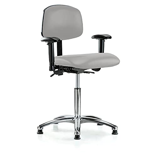 Image of Perch Chrome Stationary Multi-Task Office Chair with Adjustable Armrests | Medium Bench Height 20-27 inch | Grey Vinyl
