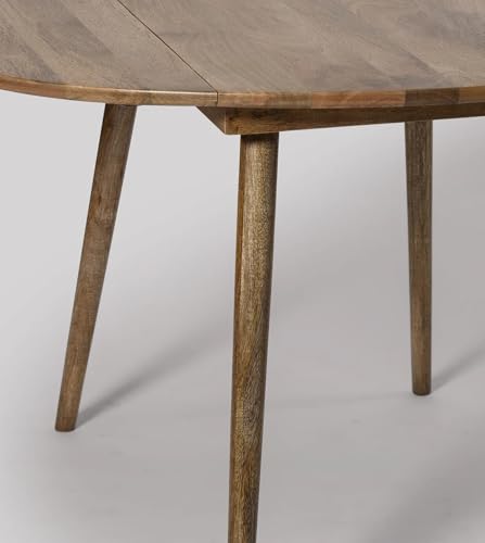 Image of Solid Wooden 2 Seater Round Dining Table | Foldable Table Without Chairs for Living Room, Dining Room, Hotel & Home, Brown Finish, (d100 x w120 x 75 CM)