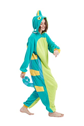 DarkCom Tier Onesie Halloween Cosplay Chamäleon Kostüm Karneval Einteiliger Pyjamas Jumpsuit für Frauen und Männer XL