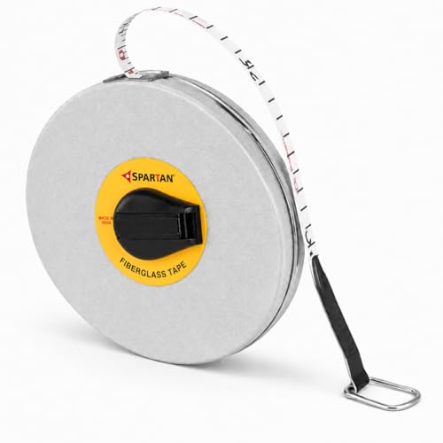 Image of SPARTAN FT30 Fiberglass Top Line Measuring Tape - 30m /100ft || Case Reinforced with Stainless Steel Band || Durable Winding Mechanism Handle and Stainless Steel Mouth with End Hook