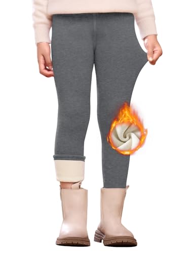 Vorvowry Thermoleggings Mädchen Weiche Gefütterte Stretch Thermohose Dicke Kuschelige Warme Winter Leggings für Kinder 110 Hellgrau