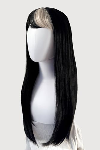 Perruque longue noire lisse Imogen mèche platine haute résistance