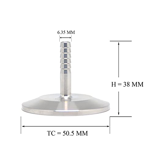 Qiimii Ss304 1.5" Tri Clamp To 1/4" Hose Barbed Adapter Sanitary Hose Pipe Fitting (1/4 Inch Barb Hose) #TOP1