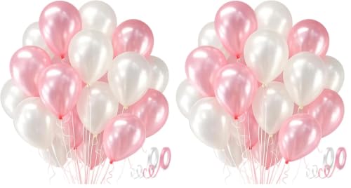 Image of AMFIN Metallic Balloons white & Pink for Birthday Decoration (Pack of 100)
