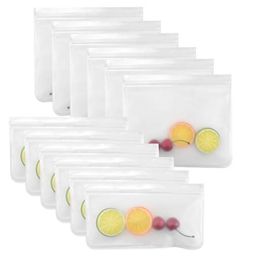 Volumoon 12 Piezas Bolsas Alimentos, Bolsas Congelacion Zip, Bolsas de Almacenamiento Reutilizables, Silicona sin BPA para Verduras, Frutas, Líquidos y Sándwiches 19 x 22 CM, 12 x 22 CM