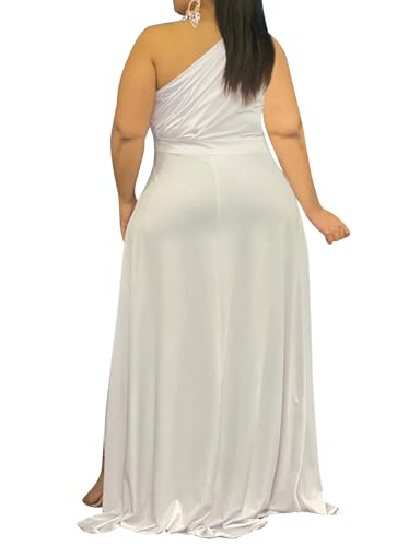 Image of Ekaliy Women's Plus Size One Shoulder Dress Elegant High Low Irregular Hem Flowy Party Cocktail Maxi Dress