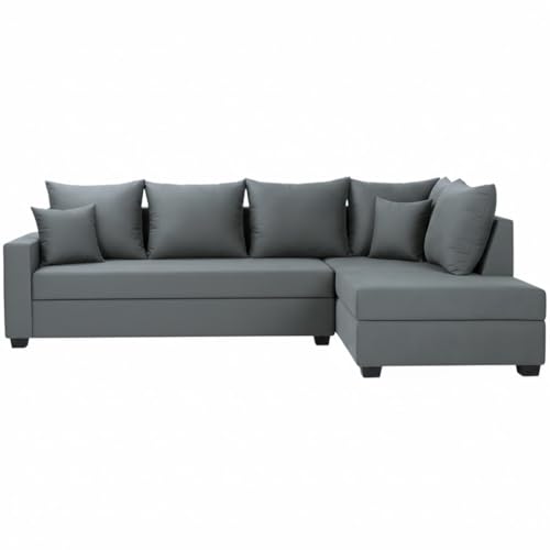 Image of FURNY Gloria 4 Seater Fabric RHS L Shape Sofa Set (Dark Grey) Premium Velvet Finish | Durable Comfort | Ideal for Living Room
