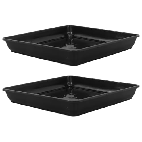 POPETPOP Platillo cuadrado para plantas, bandeja de plástico de 16 pulgadas de grosor con bordes elevados para uso en interiores y exteriores, bandeja de goteo de agua para macetas de 16 x 16 x 1.4
