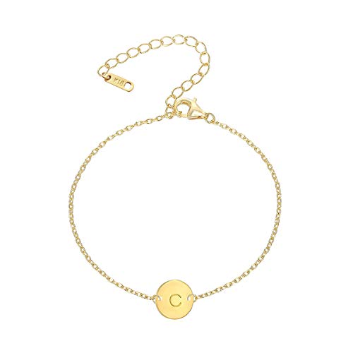 Ovian Initial Charm Bracelet for Women 18K Gold Plated Stainless Steel Coin Disc Engraved Letter C Bracelet Personalized Monogram Name Bracelet for Girls