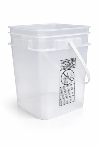 Image of House Naturals 4 Gallon Square Food Grade Bucket Pail with Plastic Handles and Lid (Pack of 3) Made in USA containers (Clear - Blue lids)