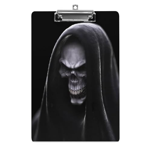 Planchette à pince A4 noire crâne pour bureau et restaurant