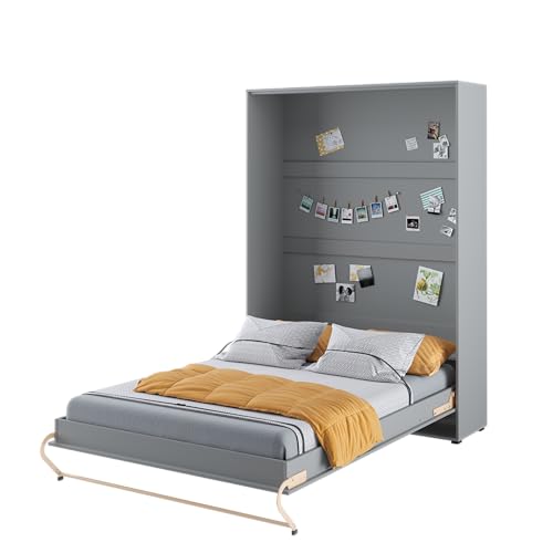 Homlando Lenart Concept Pro CP01 Lit mural, 140 x 200 cm, lit pliant vertical, armoire avec lit pliant intégré, gris mat