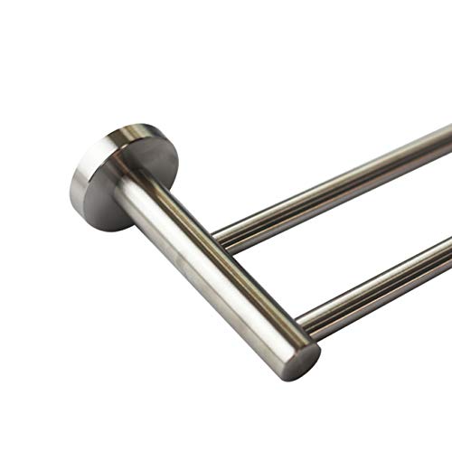 Premium Modern Double Towel Bar Rack W/Round Base (24 Inches)- Brushed Finish, Made From Stainless Steel, Water And Rust Proof, Wall Mounted, Easy To Install #TOP6