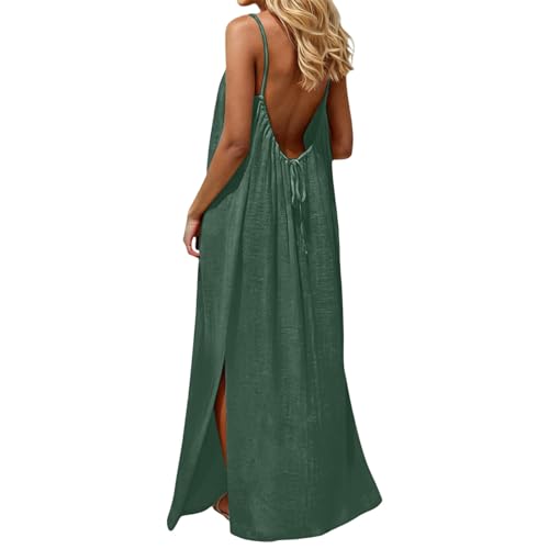 Rückenfreies Kleid Damen Cami Kleid Sommerkleid Lässiges Ärmelloses Maxikleid mit Spaghettiträgern Falten und lockerer Strandkleid Rückenfrei...