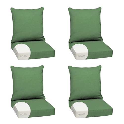 Image of Arden Outdoor Foam Deep Seat Cushion Set, 4-Pack, 24x24, Premium High-Density Foam, Never Flattens, Weather-Proof for Patio Chair Sofa Couch, Bright Moss Green Leala