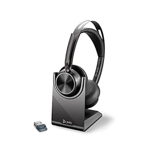 Poly Voyager Focus 2 UC schnurloses Headset + Ladestation (Plantronics) – Active Noise Cancelling (ANC) – lange…