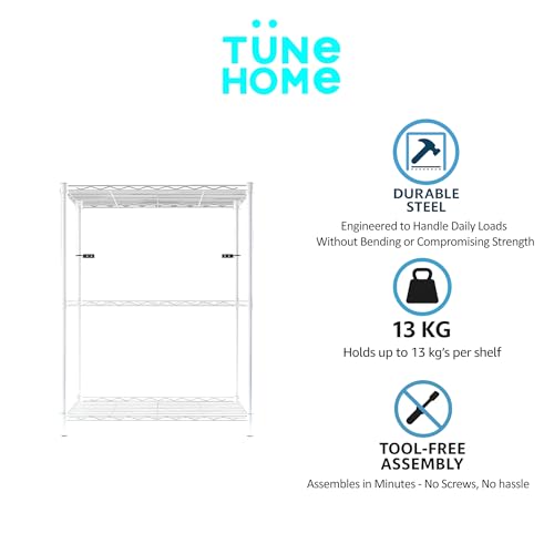 Image of 3-Shelves Wheels Heavy Duty Steel Storage Rack | Multipurpose Shelving Unit for Kitchen, Home & Utility | White, 3 Shelves Wheels