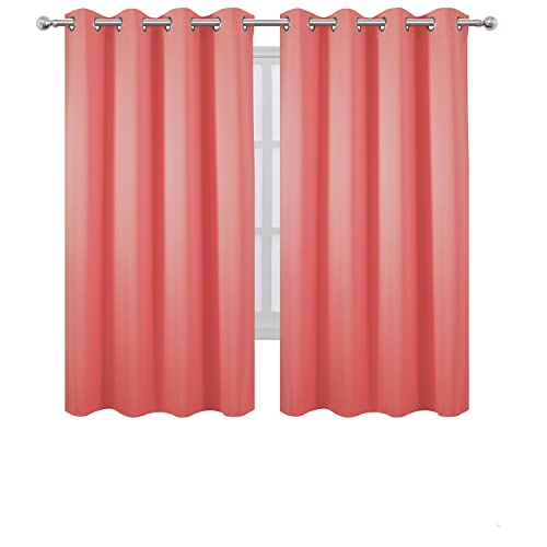Image of LEMOMO Coral Blackout Curtains 52 x 63 Inch Length /Set of 2 Curtain Panels /Thermal Insulated Room Darkening Blackout Curtains for Bedroom