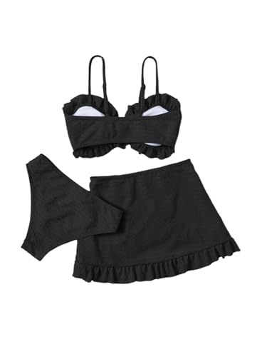 Image of SHENHE Girl's 3 Piece Cute High Waisted Ruffle Trim Swimsuit Bikini Sets with Beach Skirt