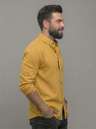 Image of NexaFlair Men's Regular Fit Solid Pattern Laffer Cotton Shirt with Long Sleeve Collared Neck Standard Length and Button Down Closure Type | Mens Casual Shirts | Man's Formal Shirts