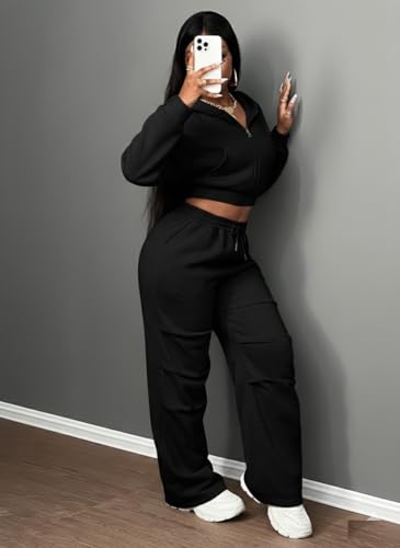 Image of Q - RIOUS Women's Baggy Mid Waisted Lounge Sweat Pants with Drawstring Athletic Flared Joggers with Pockets