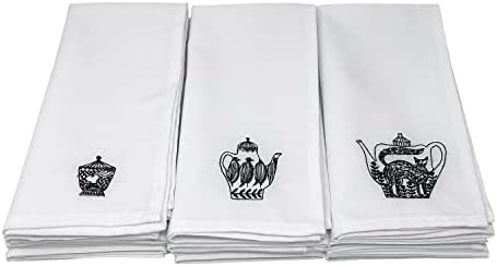 Alevel Cloth Napkins 20x20 Inch 12 Pack, Embroidered Table Napkins, 250 GSM Thick Absorbent, Soft Washable Dinner Napkins (White7)