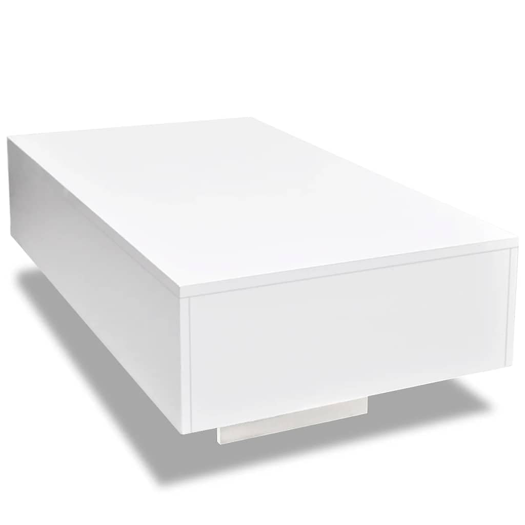 Couchtisch, rechteckig, weiß, glänzend, MDF | Moderner und eleganter Look, Verwendung als Beistelltisch, leicht zu reinigen mit einem feuchten Tuch