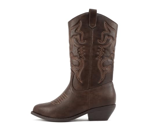 Image of Soda inchTELLER inch ~ Women's Western Cowboy Boots with Stitched Detailing, Pointed Toe, and Low Block Heel
