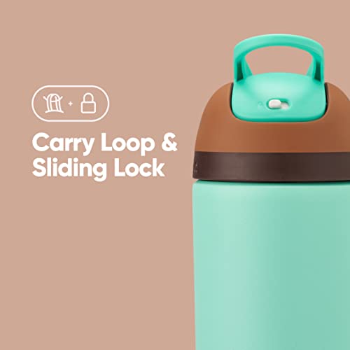 Image of Owala Kids Flip Insulated Stainless-Steel Water Bottle with Straw and Locking Lid, 14-Ounce, Brown /Teal (Mint Chocolate Chip)