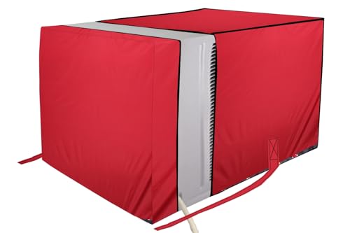 Image of The Furnishing Tree Elastic fit waterproof Polyester window ac cover compatible for Blue Star 1.5 Ton ID318YKU Dustproof cover for inner and outer section, Red