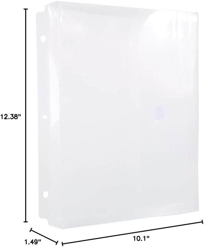 Clear 3-Ring Binder Pockets with Velcro Closure, Side-Loading Plastic Document Envelopes, 3-Hole Punched for Letter Size Paper, 12-Pack image 2