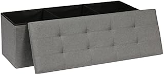 Bonlife 110x38x38cm Grey Extra Large Ottoman Storage Box with Lid,Folding Toy Chest Boxes Bedroom End of Bed Storage Bench Footstools for Living Room