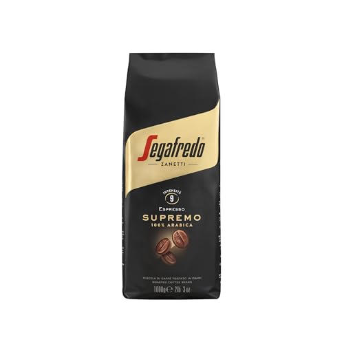 Segafredo Zanetti Caffè in Grani Espresso Supremo (Confezione da 1 Kg) - Adatto per la Moka - 100% Arabica, Intensità Alta, Chicchi di Caffè a Tostatura Chiara, Aroma Floreale e Note di Cacao (1Kg)