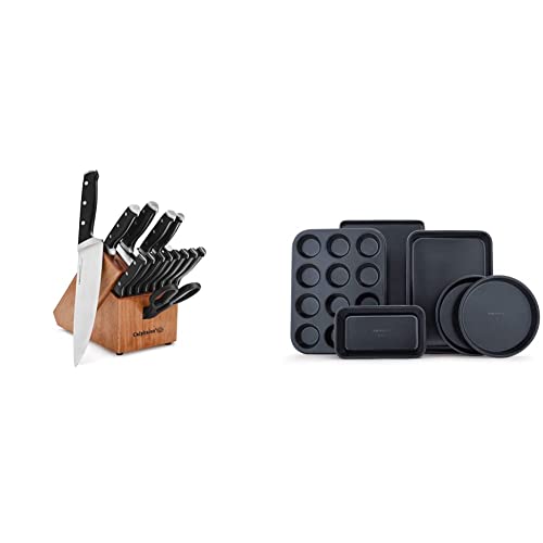 Calphalon Kitchen Knife Set With Self-Sharpening Block, 15-Piece & Nonstick Bakeware Set, 6-Piece Set Includes Baking Sheet, Cake, Muffin, And Loaf Pans, Dishwasher Safe, Black #TOP10