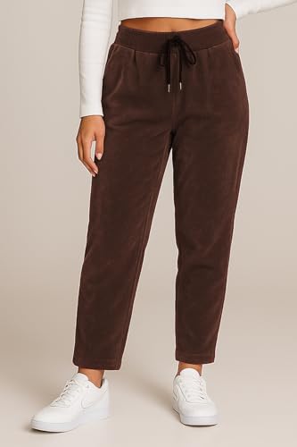 Kendindza Cordhose Damen Hose Stretch Joggpants Damen elegant Stoffhose Schlupfhose Fein Cord Braun XL