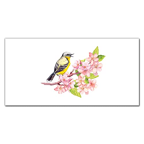 Photo sur verre 100x50cm anti-poussière fleurs d'oiseau pour mur facile à nettoyer