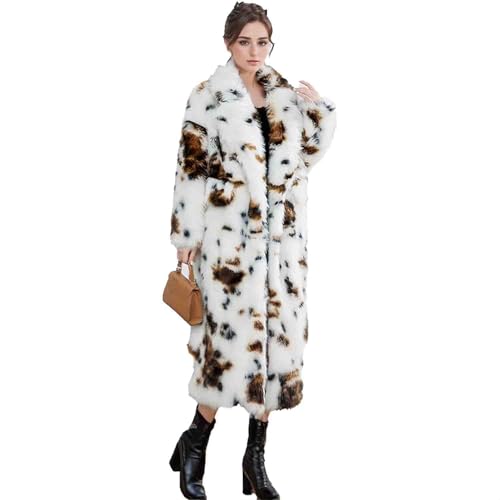 Shaggy Faux Fur Overcoat Long Sleeve Long Jacket,Fluffy Elegant Sweater, Women's Fashion Speckle WhiteOutwear