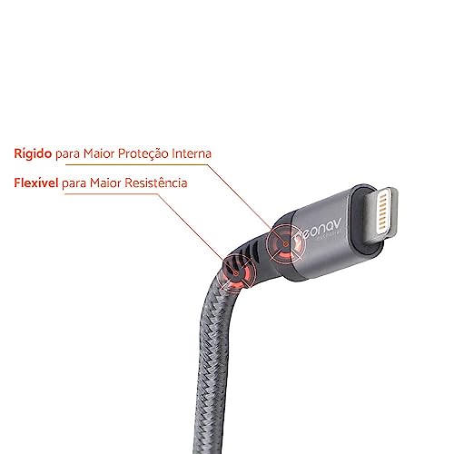 Geonav Cabo iPhone, iPad, iPod Lightning conector original Mfi Apple, nylon trançado, 1MT, ESLISG, C