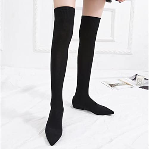 COVOYYAR Women's Knitted Over Knee High Stretch Long Sock Boots Pointed Toe Flat Winter Woman Shoes3