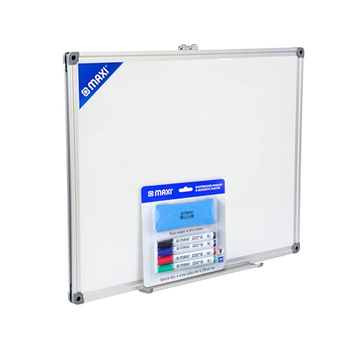 Maxi Dry-wipe Whiteboard 45x60cm (450x600mm) + 4pc whiteboard Colour Markers (Blue-Black-Red-Green) Child Safe Non-Toxic Inks + 1pc dry wipe Eraser BIG For School/Home/Office