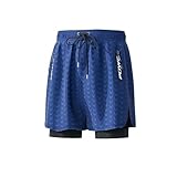 Set de Natación Todo en Uno para Hombre, Bañador de Doble Capa con Ajuste Seguro, Gafas Anti-Vaho y Protección UV, Gorro de Natación y Tapones para los Oídos, Ideal para Piscina, Playa(Blue-1,2XL)