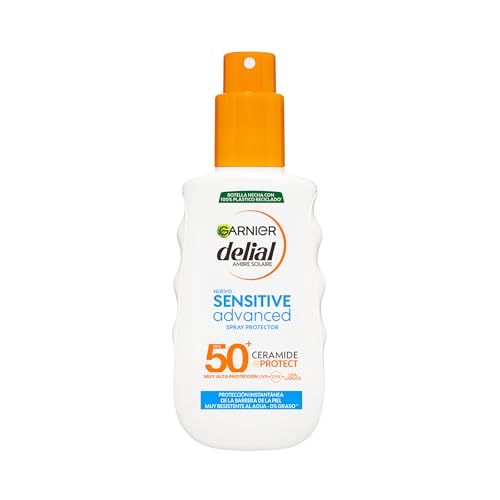 GARNIER DELIAL Spray Solar Muy Alta Protección FPS50+ Para Pieles Claras, Sensibles E Intolerantes Al Sol, Resistente Al Agua 200 ml