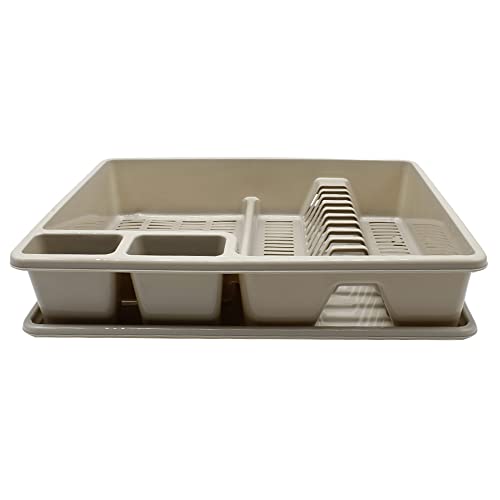 CABLEPELADO Escurreplato de plastico, Escurridor de Platos, Escurridor Fregadero 2 módulos, con Bandeja Anti-Goteo, Plástico, 49 cm de Ancho x 39 cm de Fondo x 10 cm de Altura, Beige