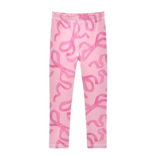 Pink Bow on Light Girls Leggings,Workout Leggings for Girls Toddler Athletic Leggings Size for 3-10T