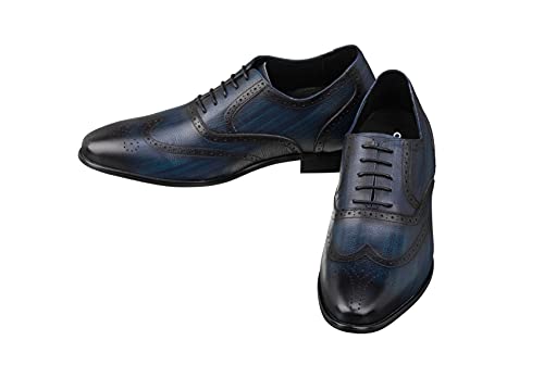 CALTO Men's Invisible Height Increasing Elevator Shoes - Dark Blue Premium Leather Lace-up Wing-tip Dress Formal Oxfords - 2.8 Inches Taller - K20812 - Size 12 D(M) US4