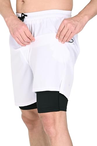 Image of Men's 2 in 1 Active Dual Shorts with Inner Tights | Double Layer Gym Shorts | Running, Training & Sports Shorts with Pocket Plus Size (S to 6XL)