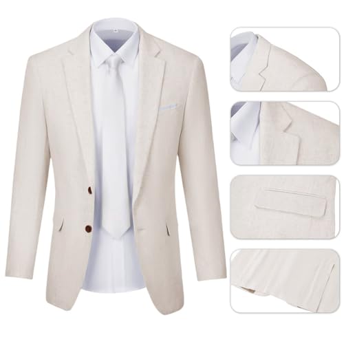 Linen Wedding Suits for Men Beige 3 Pieces Prom Tuxedoes Linen Suit Jacket Vest Pant for Men Groomsmen Attire BE-34282