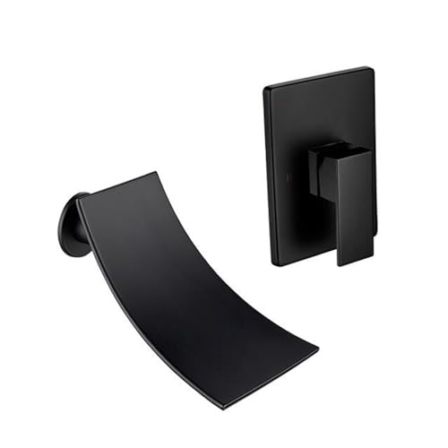 Mitigeur lavabo cascade noir encastré en laiton mural pour salle de bain