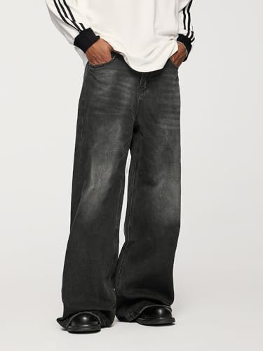 Men's Baggy Jeans Y2k Straight Leg Mid Waisted Solid Streetwear Loose Fit Vintage Hip Hop Denim Pants2